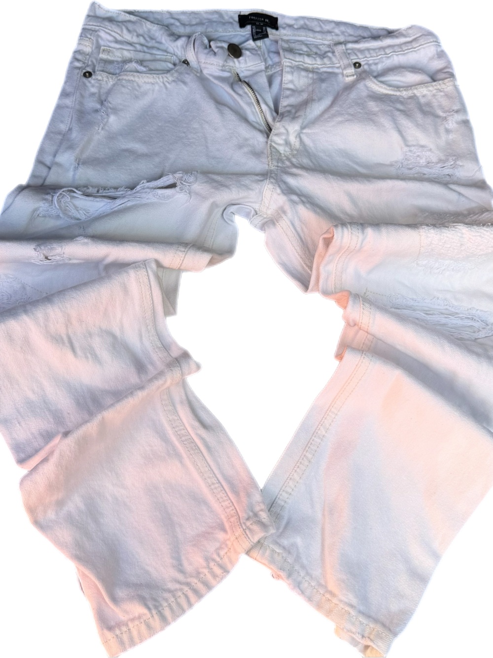 Forever 21 White Distressed Skinny Jeans